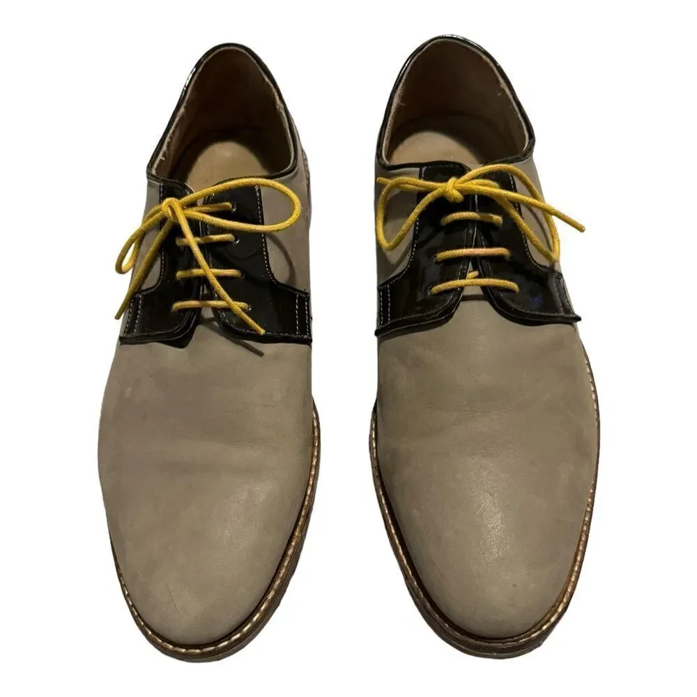 House of Hounds Men’s Lace-Up Oxford Tan Nubuck w/Brn Patent Leather Accents 11
